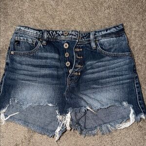 KanCan Women's Distressed Dark Blue Denim Shorts